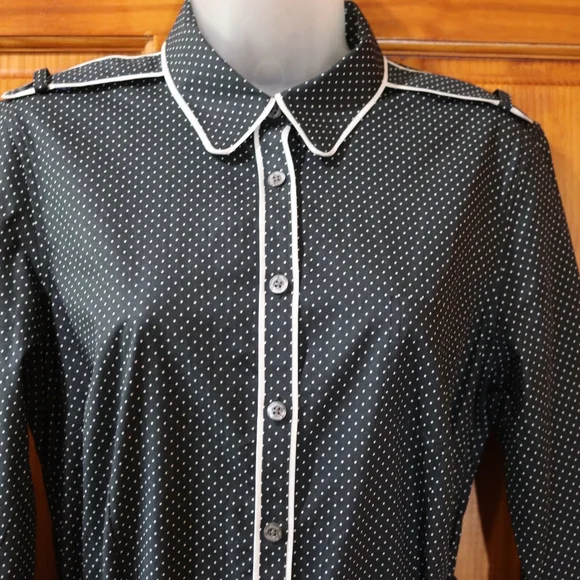 Brooks Brothers Black White Polka Dot Belted Long Sleeve Cotton Dress 10 - Picture 4 of 15